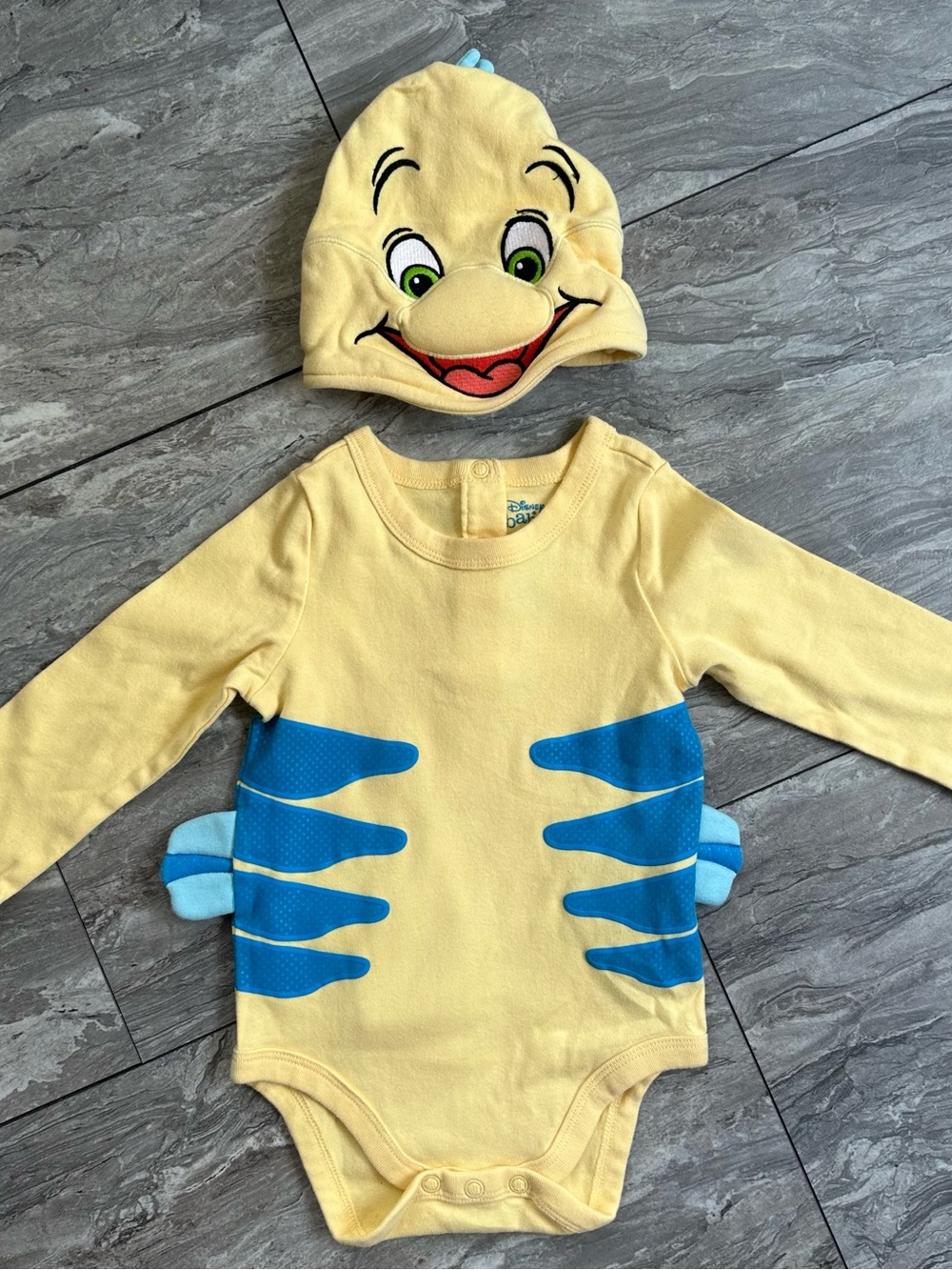 Disney Baby Flounder Costume Bodysuit Hat 18-24 Months Little Mermaid